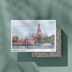 Postkarte - Leeraner Hafen | Ostfriesland | Postkarte | Illustration