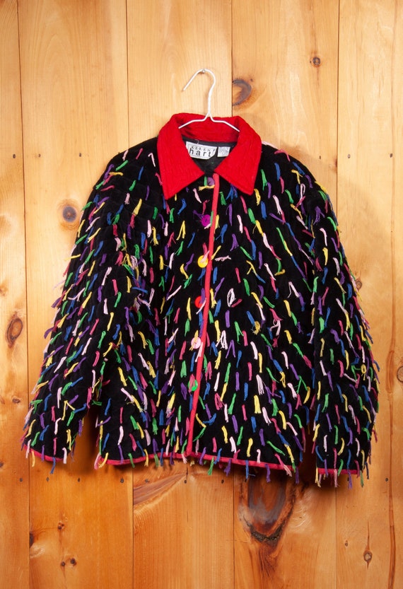 80's Keren Hart Jacket Black W/colorful 