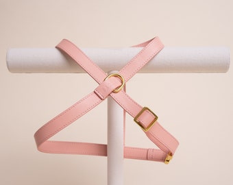 The Original Harness (Soft Pink) - genuine leather dog/cat harness with front and back D-ring