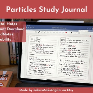 Diario de estudio de partículas japonesas / Digital / GoodNotes & Notability / Aprenda las primeras 15 partículas para principiantes / Hasta 80 partículas