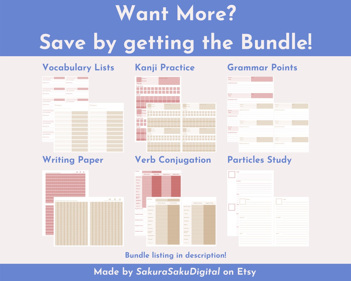 Printable Japanese Vocabulary Study Sheets | Print or Digital ...