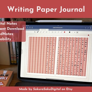 Diario de práctica de escritura japonesa / Digital / GoodNotes & Notability / 50 páginas Genkouyoushi organizadas / Papel de escritura estándar 20x20