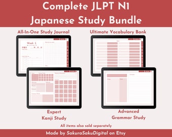 BÜNDEL | Japanisches JLPT N1 Lernpaket | All-In-One | Experte Kanji | Fortgeschrittene Grammatik | Wortschatzbank | Digital