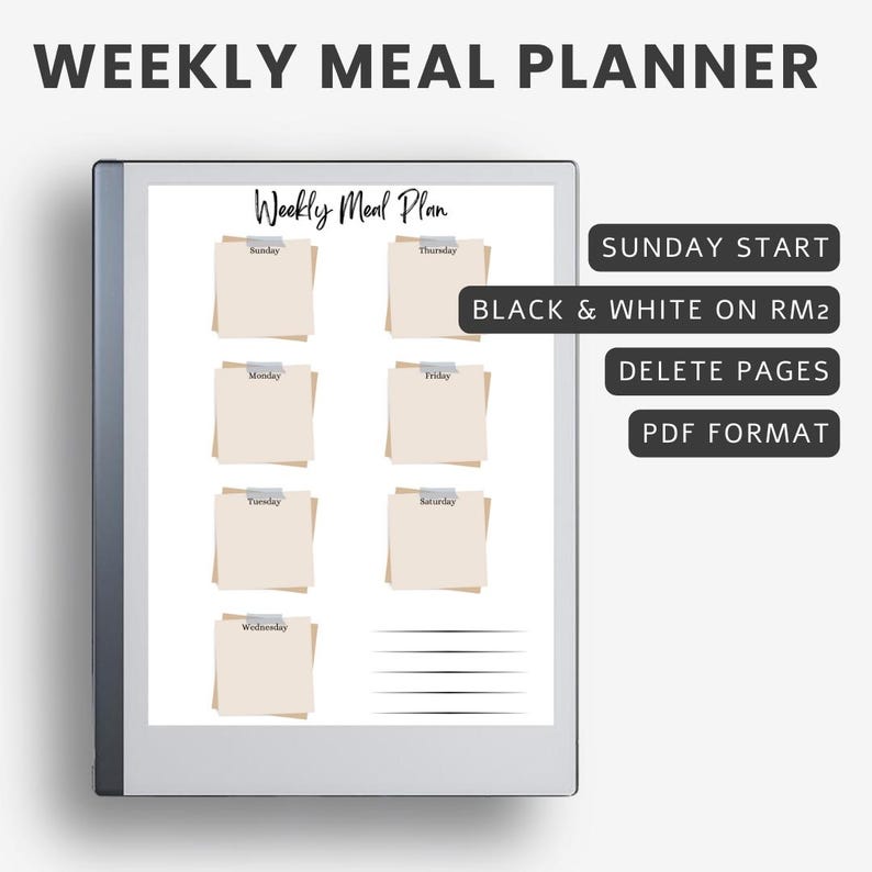 Remarkable 2 Meal Planning Template - Etsy