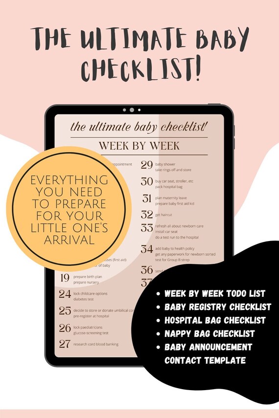 Pregnancy checklist - Baby planner - Goodnotes - Baby checklist - Pregnancy planner - Hospital bag checklist - Baby registry checklist