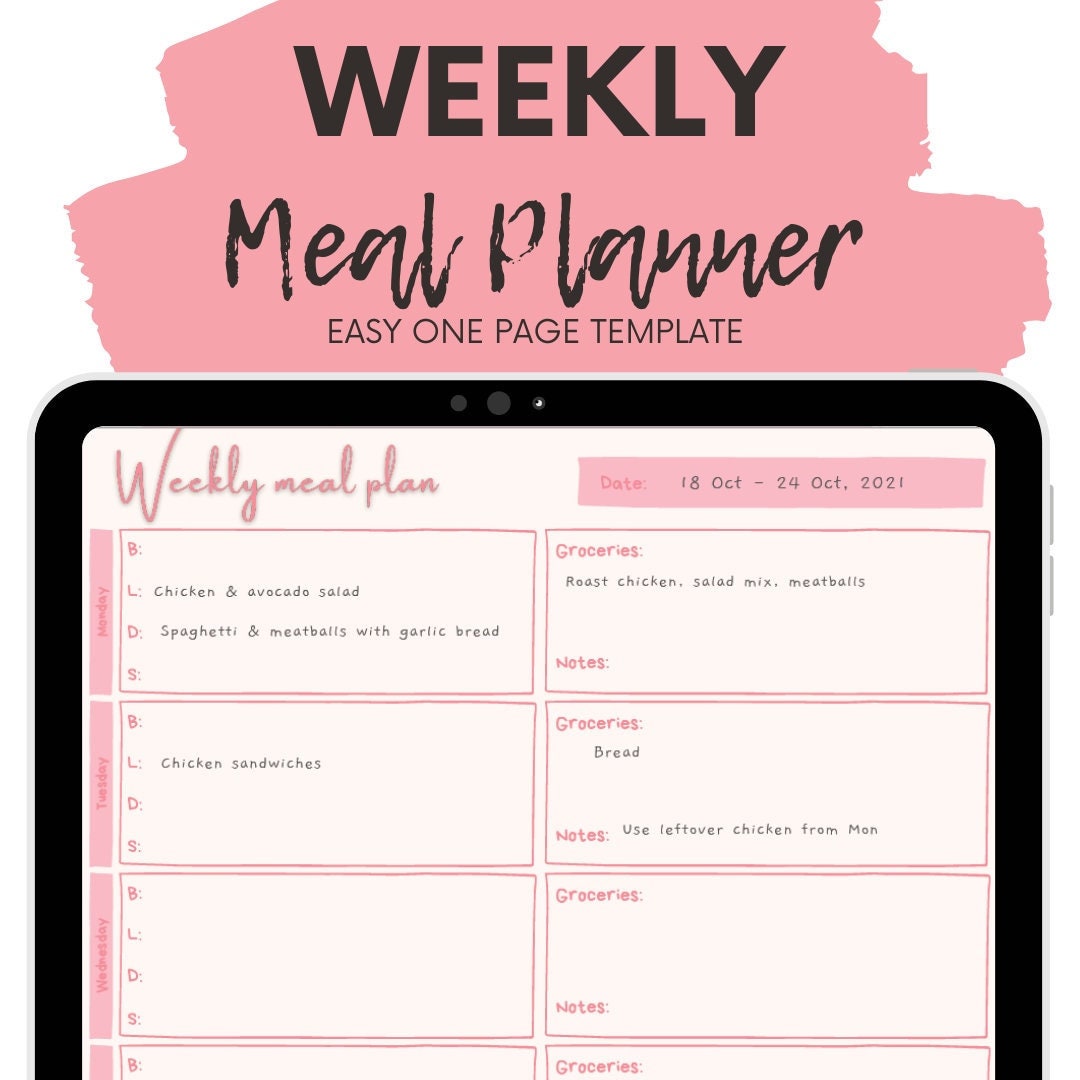 Digital Weekly Meal Planner Template for Goodnotes - Etsy