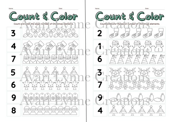 Christmas Math Color and Count Activity Sheets - Elementary School  Classroom Worksheets/Coloring