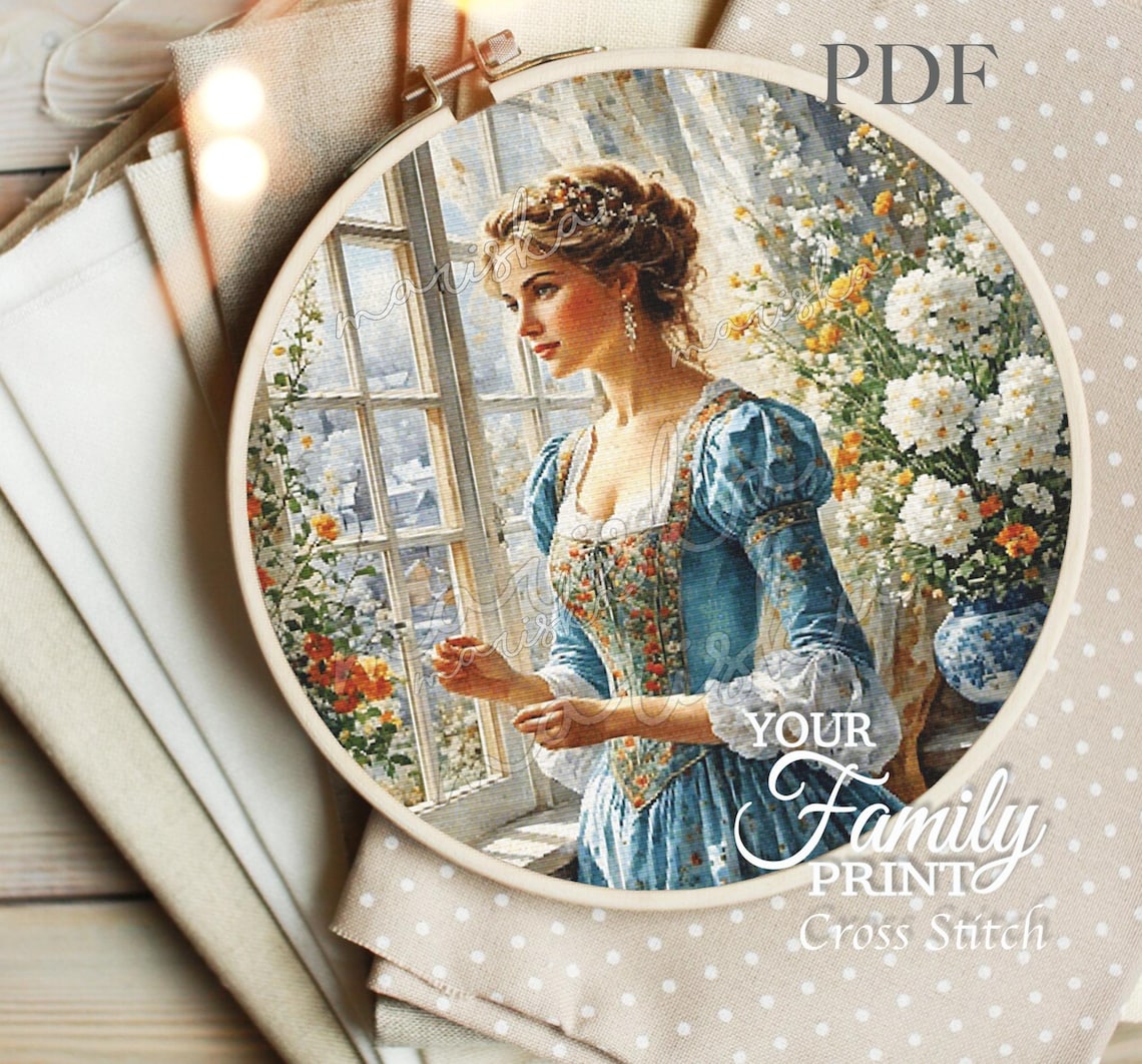 Lady at the Window Cross Stitch Pattern: Romantic View (PDF Pattern) - Etsy