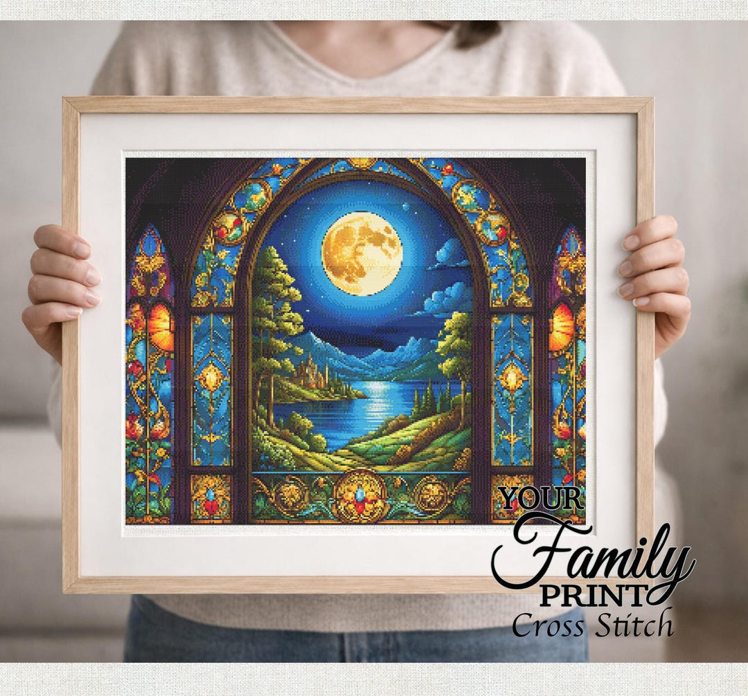 Stained Glass Moon Cross Stitch Pattern | Full Coverage (PDF Pattern ...