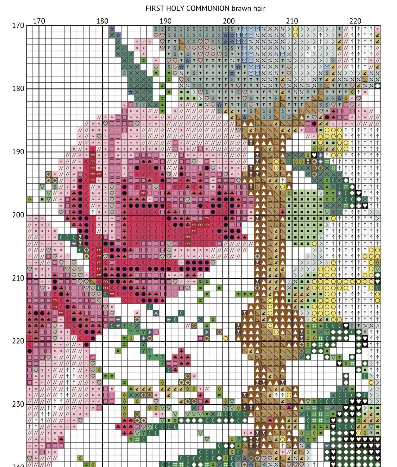 First Holy Communion Cross Stitch Pattern: Girl With Brown Hair (PDF ...