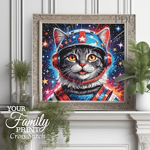 Space Cat Cross Stitch Pattern: Astronaut Kitten, Full Coverage (PDF)