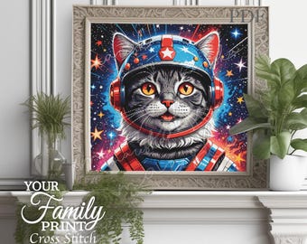 Patrón de punto de cruz de gato espacial: gatito astronauta, cobertura total (PDF)