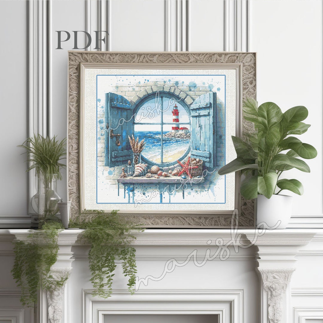 Sea View Cross Stitch Pattern: Lighthouse Beach Scene (PDF Download) - Etsy