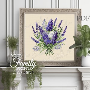 Patrón de punto de cruz &quot;Ramo de Lavanda&quot;: Bordado floral (Descarga PDF, compatible con Pattern Keeper)