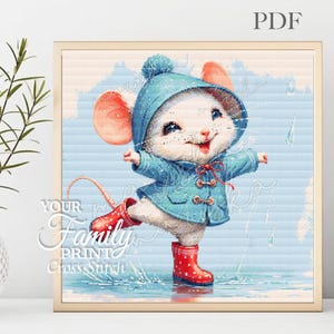 Cross Stitch Pattern Singing In The Rain PDF Full Coverage Cute Bunny Stitch Pattern PDF Instant Download Cross Stitch PDF easy stitch cross
