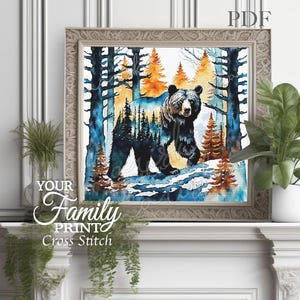 Bear in Forest Cross Stitch Pattern: Wild Animal PDF (Pattern Keeper Compatible)