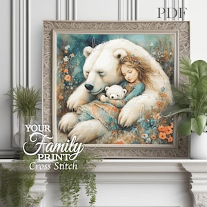 Cross Stitch Pattern Sweet Dreams PDF Stitch Pattern PDF Girl and Polar bear Instant Download Cross Stitch  PDF Bear and girl cross stitch