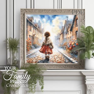 Cross Stitch Pattern Alone to School PDF Cute Christmas Full Coverage Girl and Winter Season PDF Instant Download Cross Stitch Gift for her
