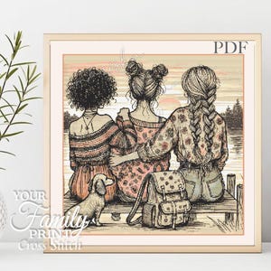 Cross Stitch Pattern Mother and Daughters PDF Cute FamilyFull Coverage Adorable Fashion girls PDF Instant Download Cross Stitch Gift for her