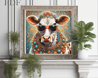 Patrón de punto de cruz de vaca elegante: Bordado pop art (Descarga PDF)