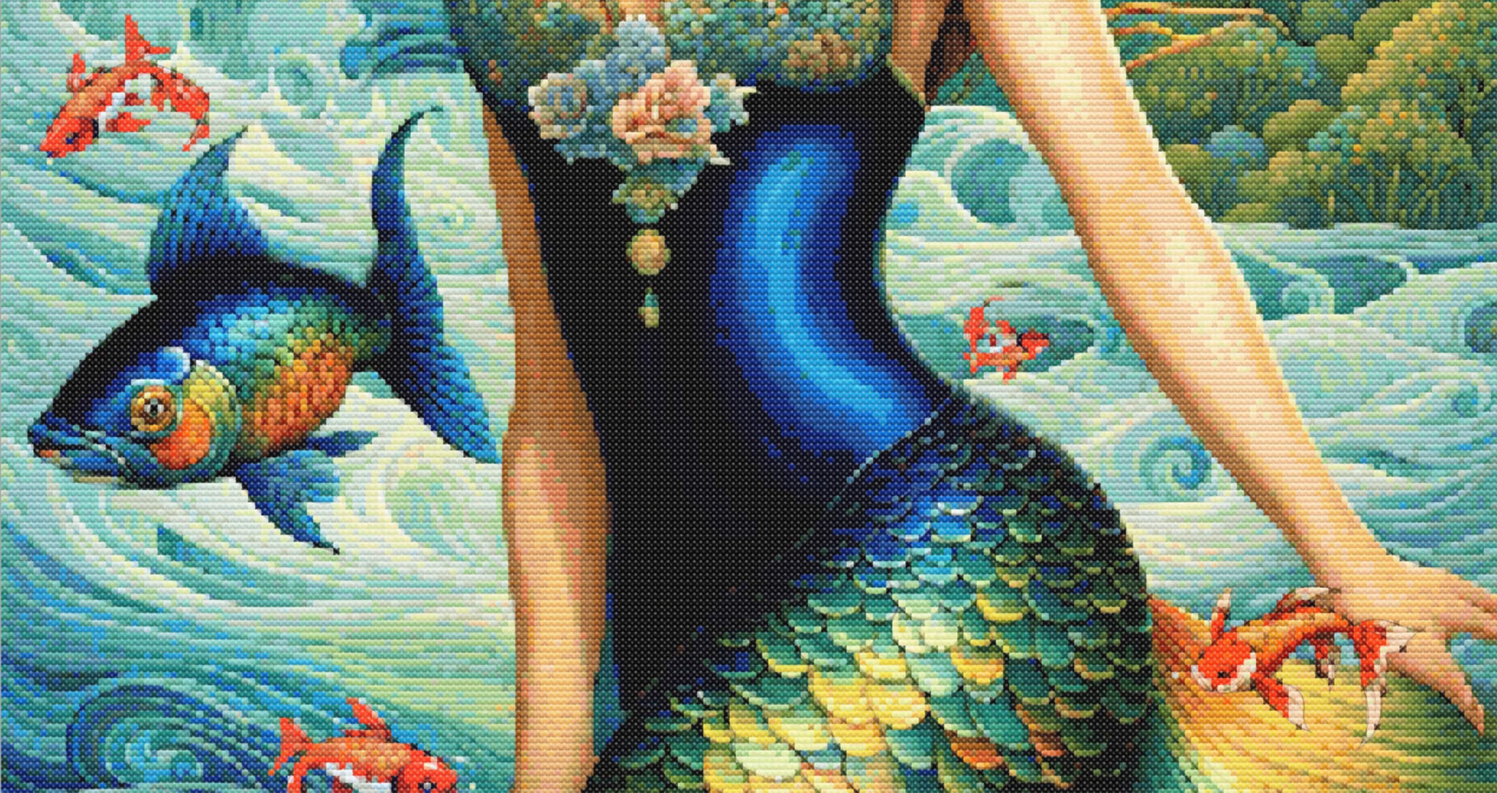 Mermaid Cross Stitch Pattern: Full Coverage Flowers (PDF Download) - Etsy