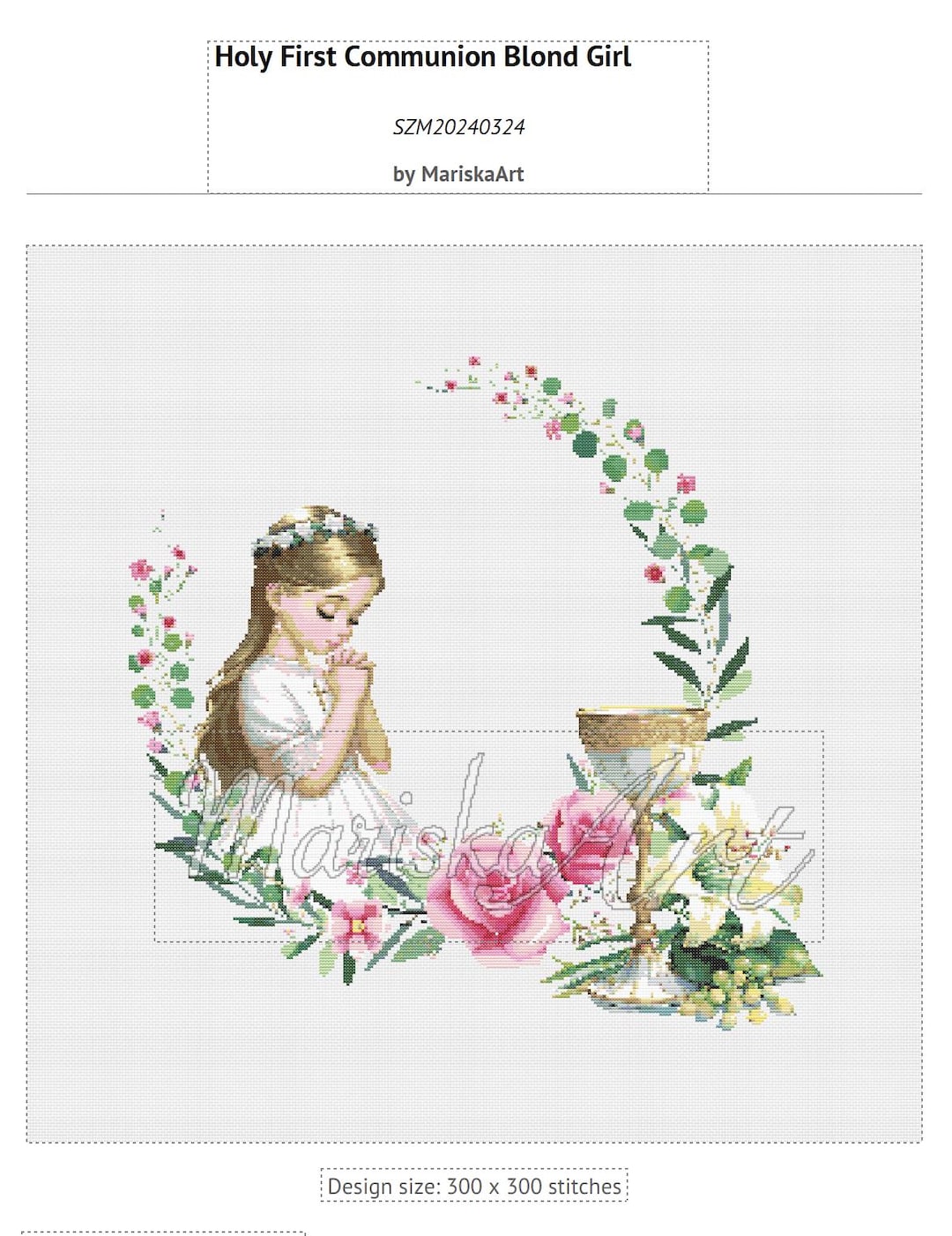 First Holy Communion Cross Stitch Pattern: Girl With Blond Hair (PDF ...