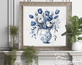 Blue Tulips Cross Stitch Pattern: Floral Vase Design (PDF Download, Pattern Keeper Compatible)