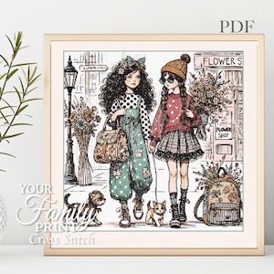 Cross Stitch Pattern Flower Girls PDF Cute Fashion Girls Full Coverage Adorable Fashion girls PDF Instant Download Cross Stitch Gift for her