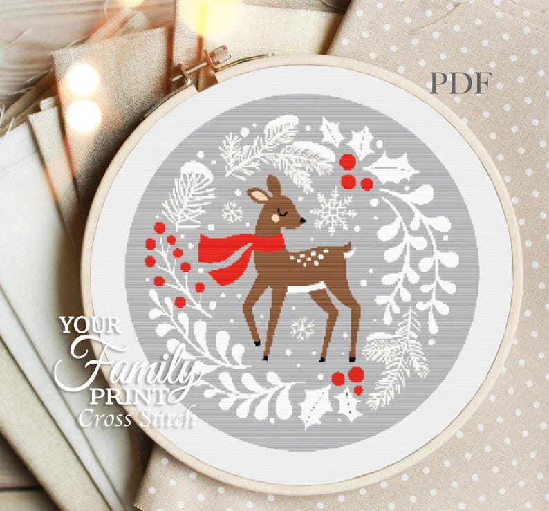 Winter Christmas Deer Cross Stitch Pattern (PDF Download) - Etsy