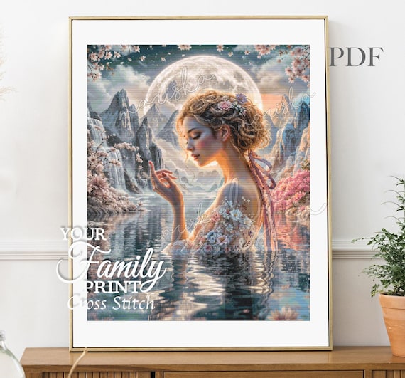 Dew Drop Lady Cross Stitch Pattern: Romantic Fantasy Art (PDF)