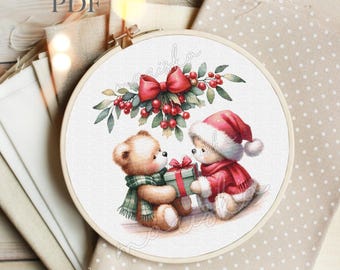 Patrón de punto de cruz "Adorable regalo de Navidad": PDF con cobertura completa (descarga instantánea)