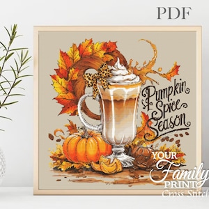 Pumpkin Spice Coffee Cross Stitch Pattern: Autumn Season (PDF)