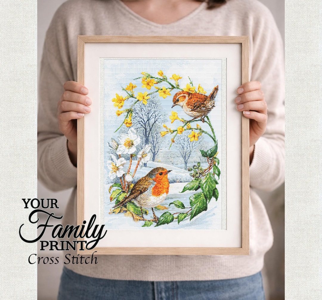 Robin Needlepoint Pattern Robin Bird Cross Stitch Pattern | Winter Floral Needlepoint (PDF ...