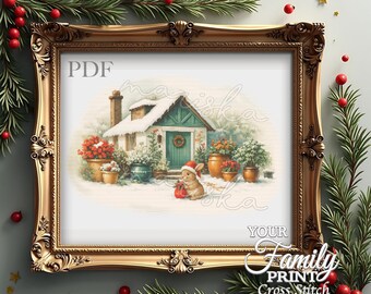 Patrón de punto de cruz de la casita del conejito navideño (PDF)