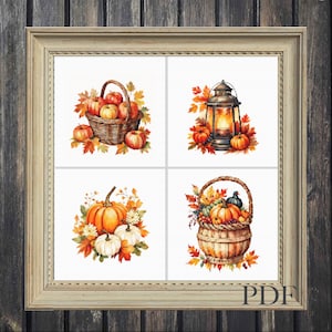 Cross Stitch Pattern Autumn set of four PDF Harvesting Full Coverage Fall Stitch Pattern PDF Instant Download  Cross Stitch PDF Cross Stitch