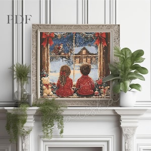 Magic Night Girl and Boy Cross Stitch Pattern: Christmas Full Coverage (PDF)