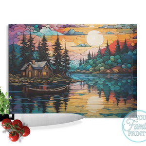 Stained Glass, Rectangular Glass Cutting Board, Sunset Landscape Chopping Board,Aesthetic Kitchen Decor,Gift for her,Housewarming Gift, Gift