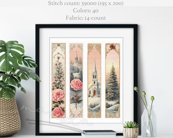 Set of 4 bookmarks cross stitch pattern nature bookmark beautiful winter cross stitch, cross stitch church, cross stitch PDF Stitch Pattern