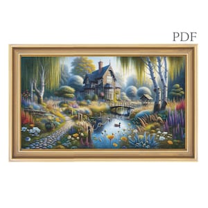 Cross Stitch Pattern Island of Tranquility PDF  Full Coverage Cross Stitch Pattern PDF  Instant Download  Cross Stitch  PDF Countryside Duck