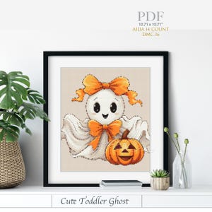 Cross Stitch Pattern Cute Toddler Ghost PDF Nursery Full Coverage Pattern Punto Croce  PDF Instant Download Cross Stitch PDF Halloween gift