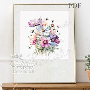 Cosmos Flowers Cross Stitch Pattern: Full Coverage Floral Design (PDF Download, Pattern Keeper Compatible)