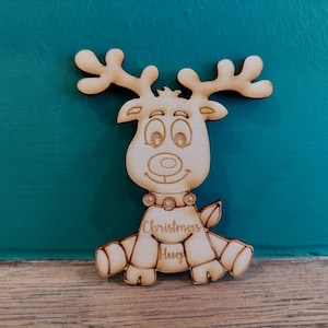 Abraço de bolso de rena de Natal exclusivo cortado a laser Madeira compensada de bétula Rudolph