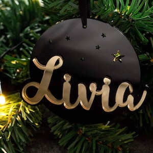 Unique Christmas tree bauble personalised decoration mirrored acrylic name
