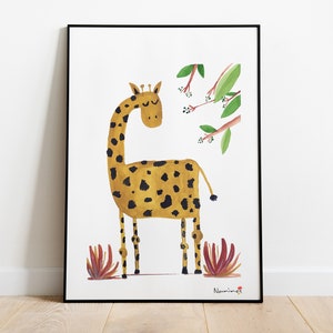 Children&#39;s decorative sheet, watercolor giraffe sheet, sheets for paintings, child&#39;s room painting, hand drawing, wall decoration