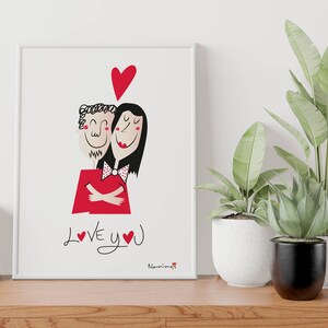 Deko-Bild verliebt, Postkarte Valentinstag, Illustration Paar, Liebe in der Luft, Liebespaar, Bilder Bilder, Geschenk für