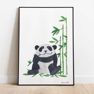 Lámina decorativa infantil, lámina panda acuarela, láminas para cuadros, cuadro habitación niño, dibujo a mano, decoración pared