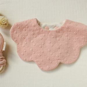 Pink embroidery scalloped Bib, New Baby Gift, Dribble Bibs for Toddlers, Pastel colours bib, Burping Bib, Collar Bib Baby, 1st Birthday Gift image 1