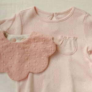 Pink embroidery scalloped Bib, New Baby Gift, Dribble Bibs for Toddlers, Pastel colours bib, Burping Bib, Collar Bib Baby, 1st Birthday Gift image 3