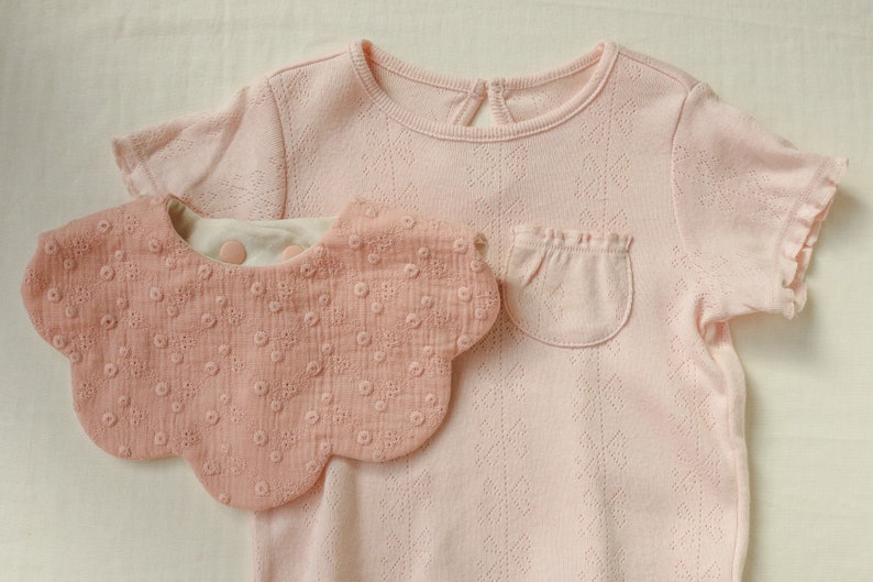 Pink embroidery scalloped Bib, New Baby Gift, Dribble Bibs for Toddlers, Pastel colours bib, Burping Bib, Collar Bib Baby, 1st Birthday Gift image 3