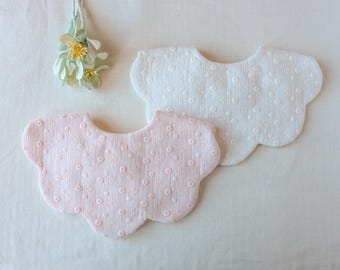 Pastel coloured embroidery scalloped Bib